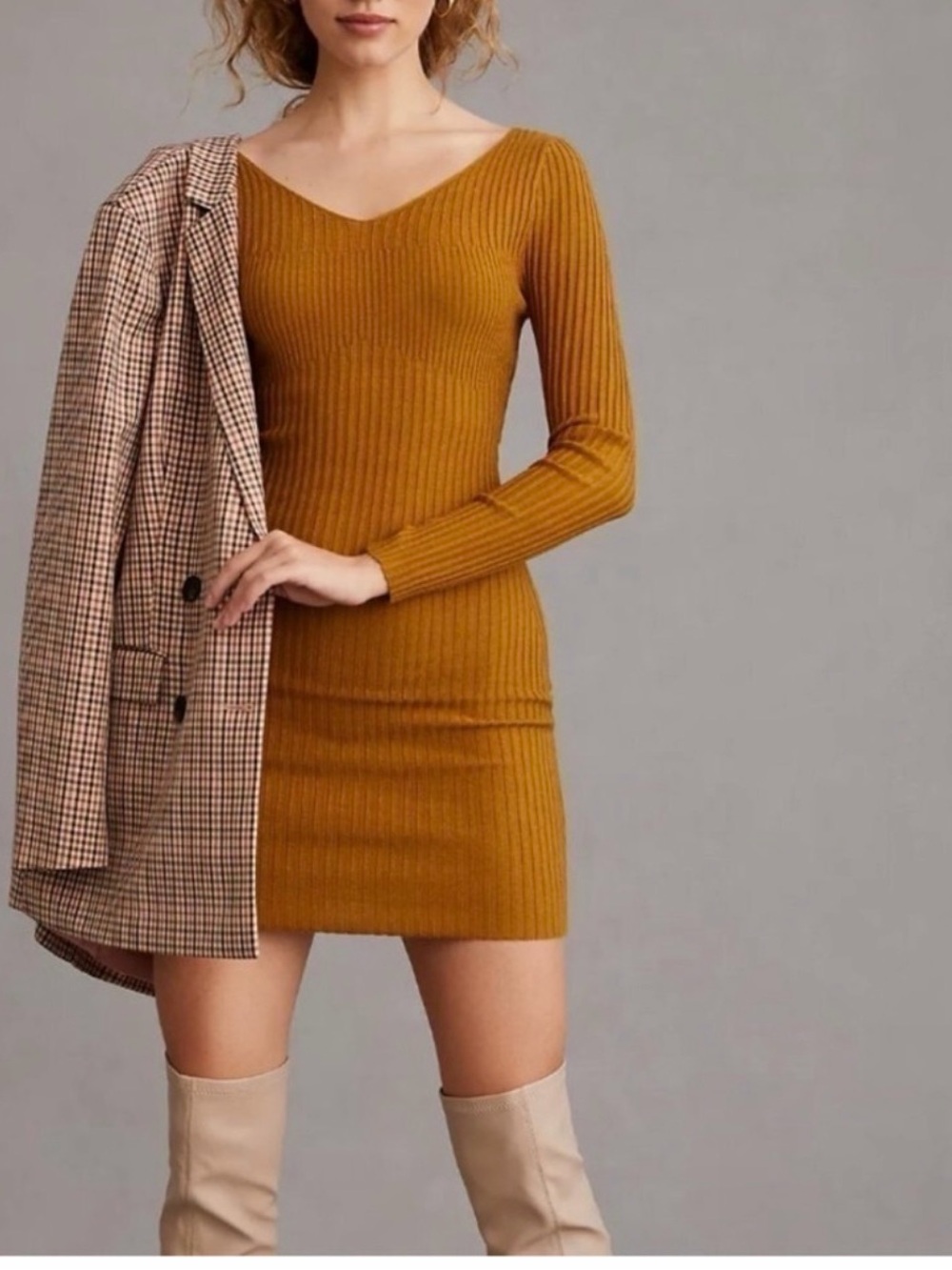 Daily Practice Spice Brown Ribbed Cut Out Mini Dress